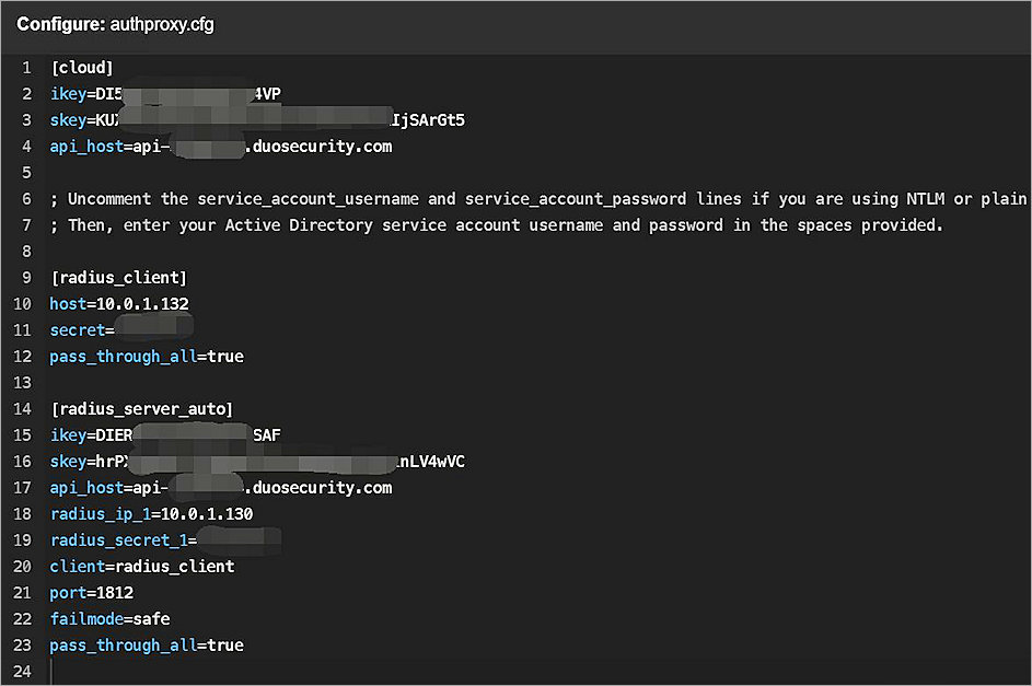 Screenshot of Authentication Servers configuration page on the Duo